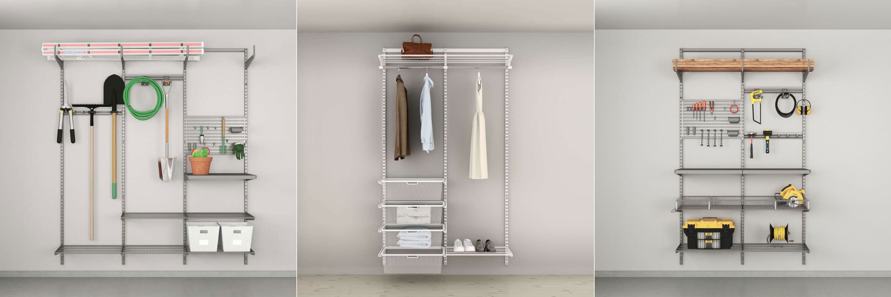 Collage av tre bilder med ulike garderobeløsninger.