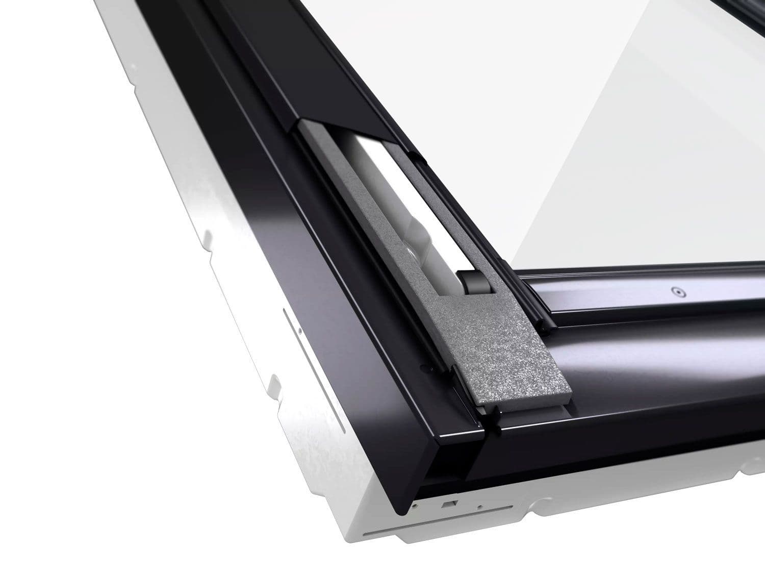 Nærbilde av ramme og tetningslist på et takvindu