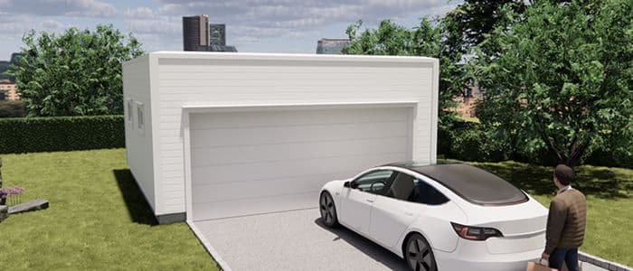 Dobbelgarasje med flatt tak.