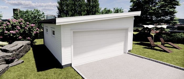 Dobbelgarasje med skråtak.