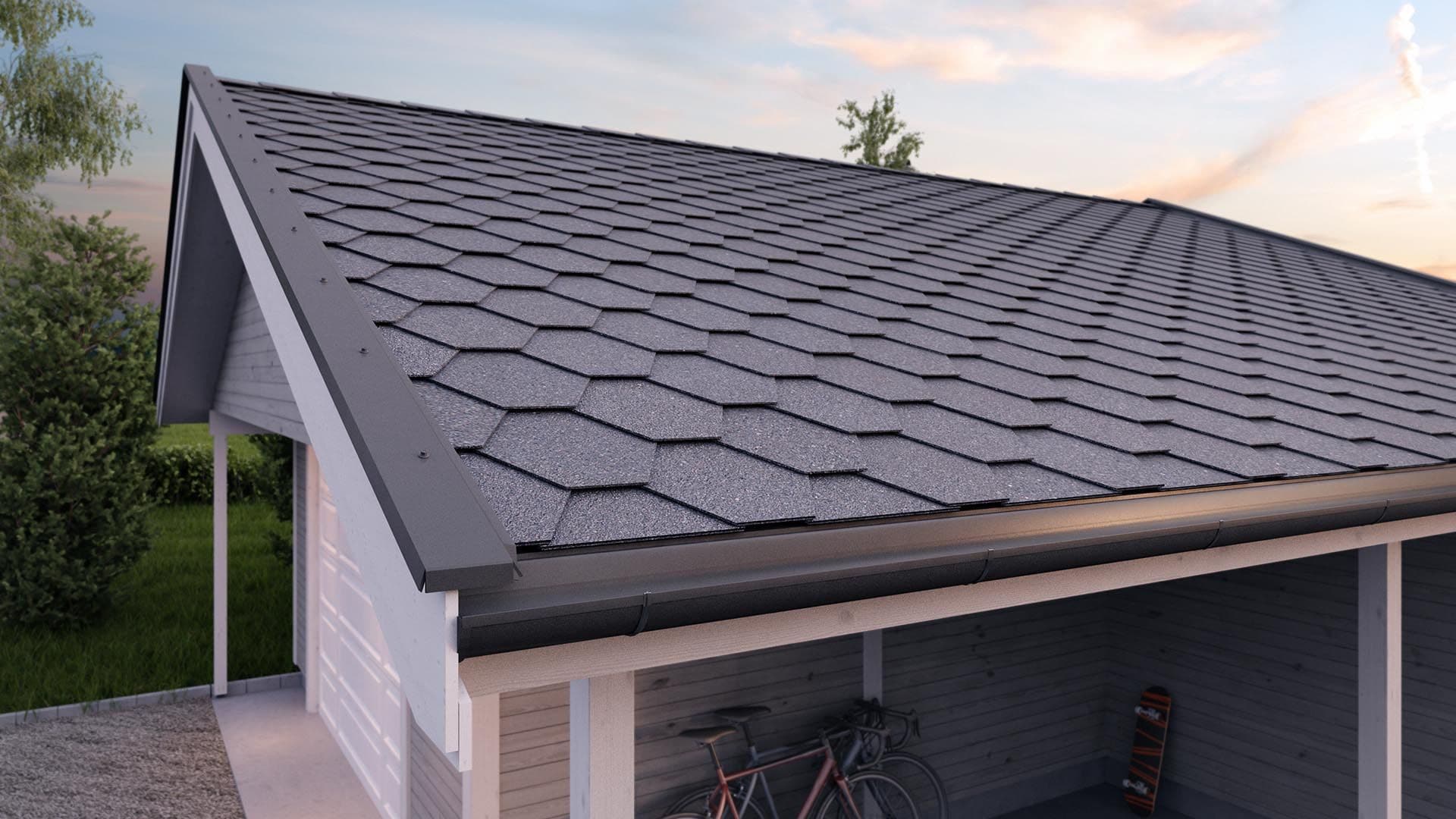 Garasje med takshingel.