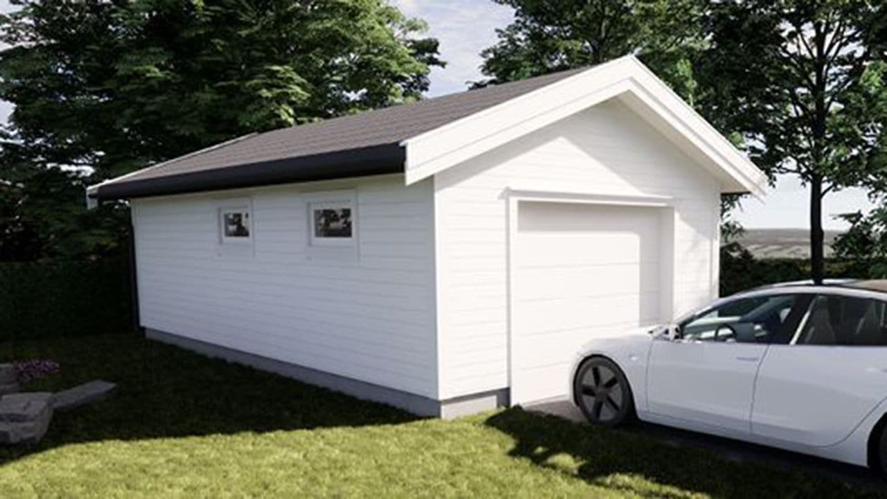 Garasje 1b: Lang enkelgarasje m/bod