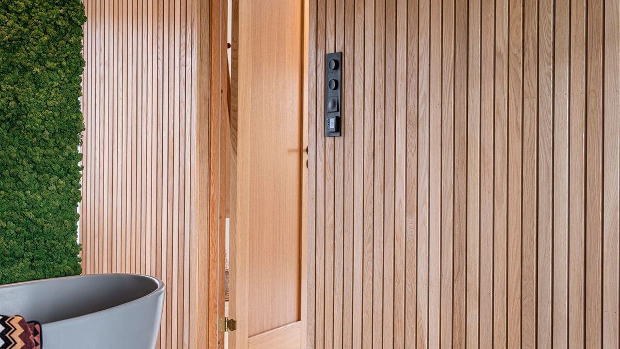 Spilevegg med innerdør i eik