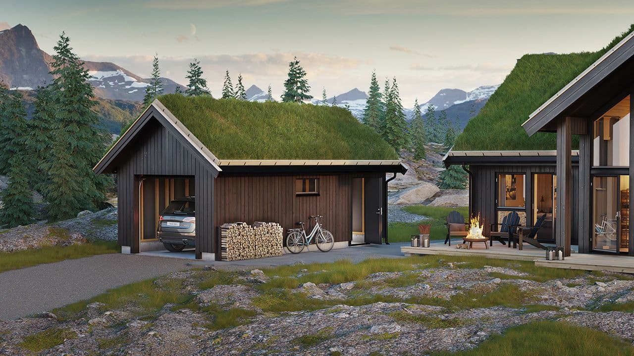 Enkeltgarasje fra Saltdalsgarasjen med salttak på 35 grader.